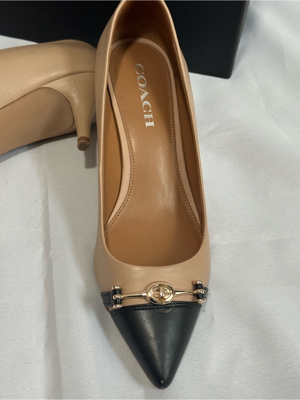 Coach Zan Patent Cap Toe Heels Warm Blush Black Women's Size 10 Pumps